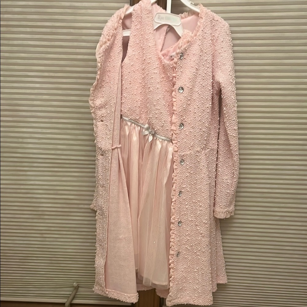 Pink Textured Coat and Dress Set